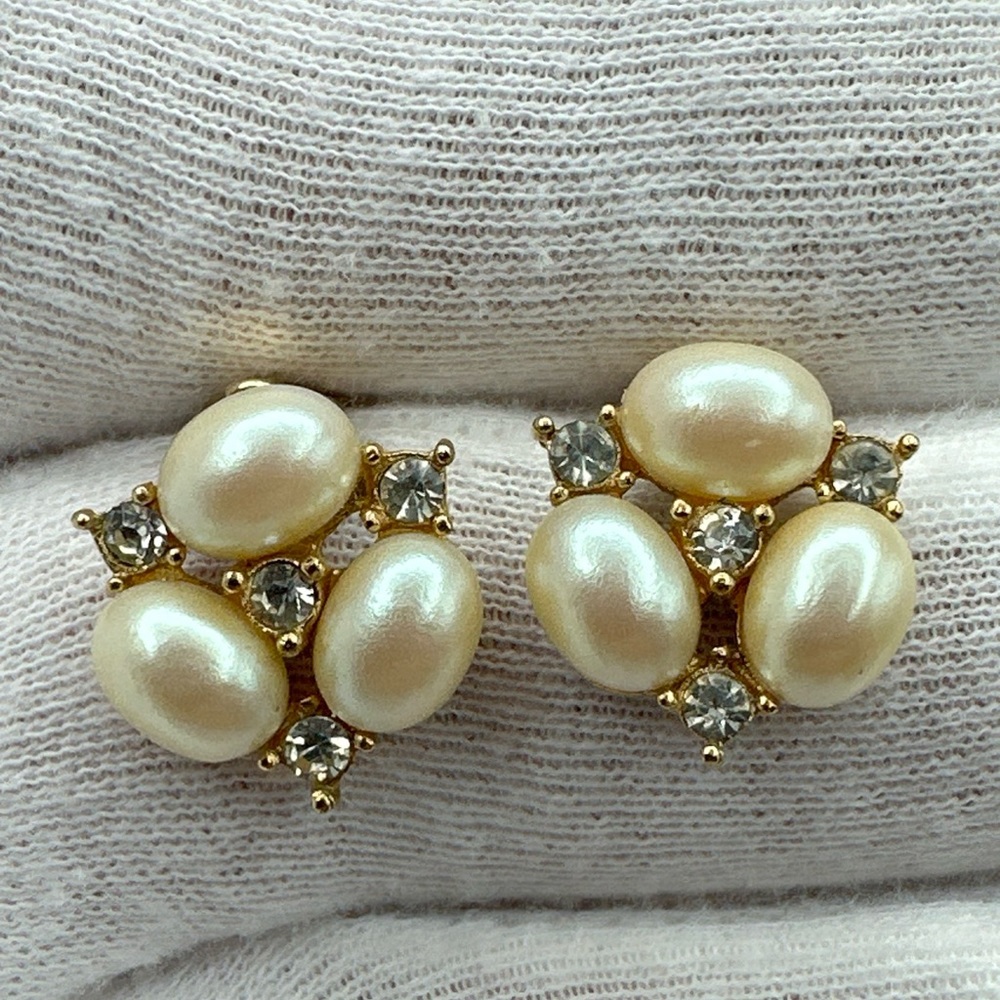 Vintage Amazing Earrings RICHELIEU Faux Pearl‎ Crystals #750